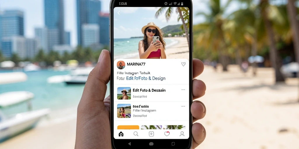 Tampilan utama MARINA77 dengan berbagai pilihan filter Instagram yang menarik.