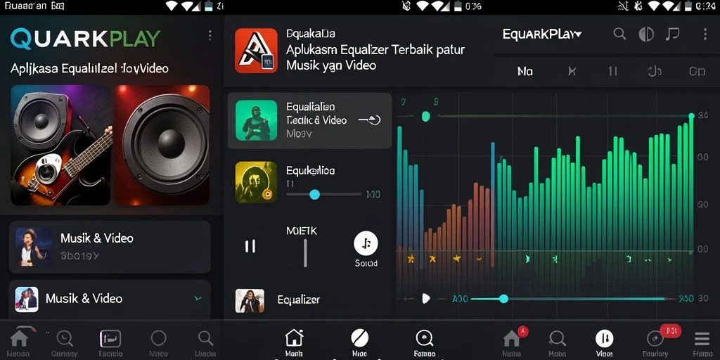 Antarmuka aplikasi QUARKPLAY menampilkan kontrol Equalizer yang lengkap dan intuitif.